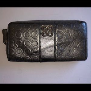 Coach leather Silver checkbook wallet